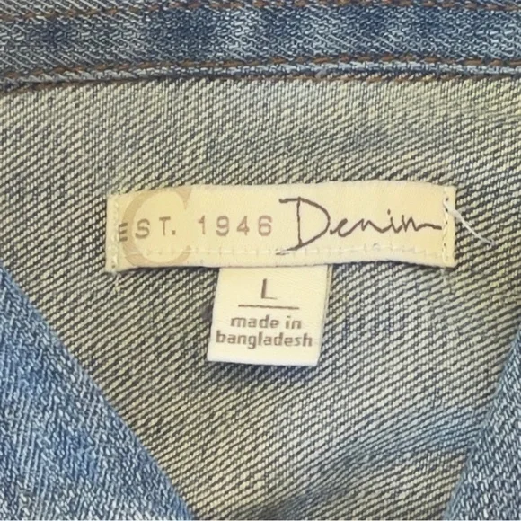 Est1946 Denim Womens Jean Jacket Long Sleeve Collared Button Down L - Picture 12 of 16